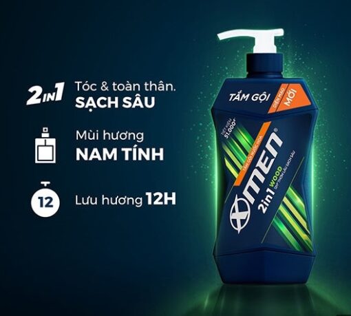 Tắm gội 2 in 1 X-men Wood Sport thơm lâu 650g